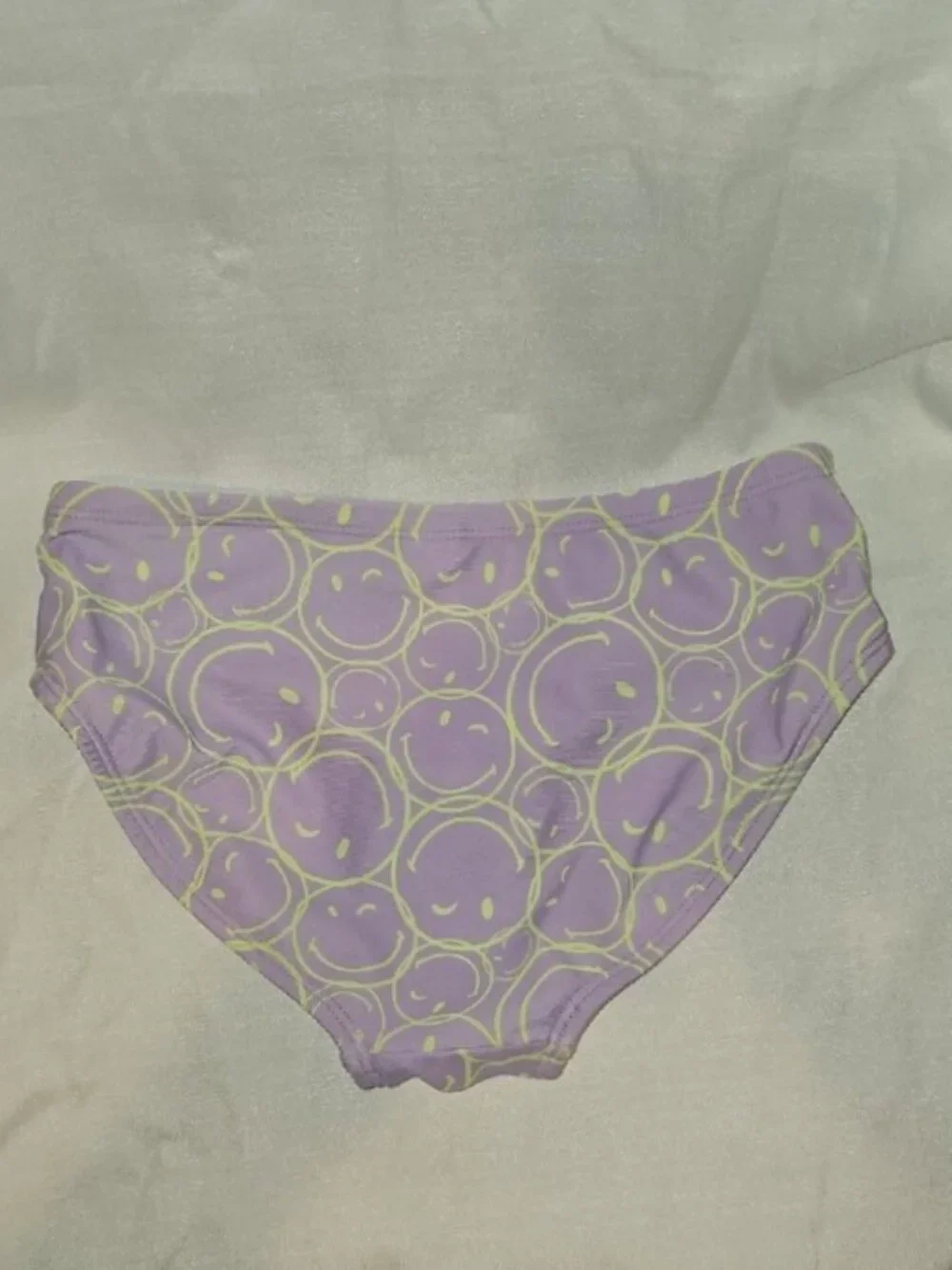 Justice Girl Small 7/8 Purple with Neon Green Smiley Print Bikini Bottoms NWOT